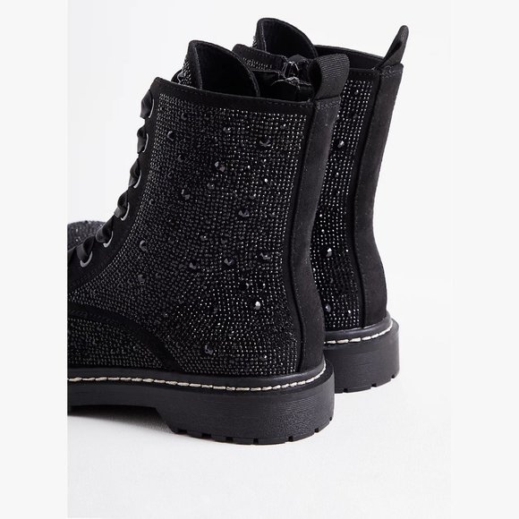 Torrid BETSEY JOHNSON RHINESTONE COMBAT BOOT - BLACK (9.5 WW) LAST ONE! - Picture 2 of 4